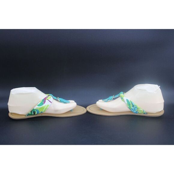 Nine West Sandals Womens 9 M Spice It Up Thong Flats Green Print Toe-Post Casual - Picture 8 of 10